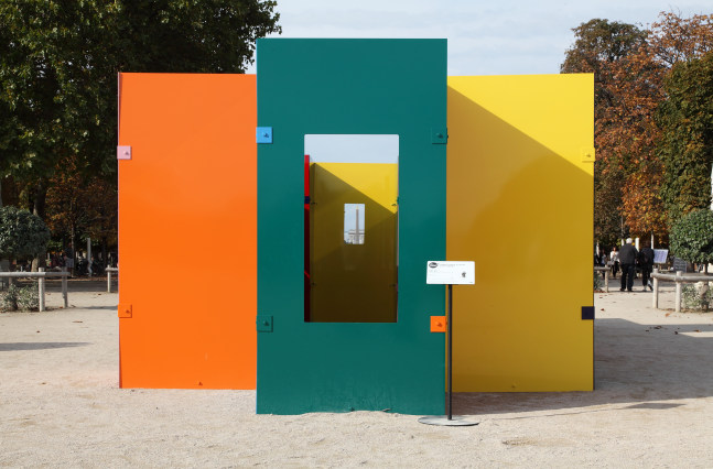 Installation view of sculpture by Sam Falls