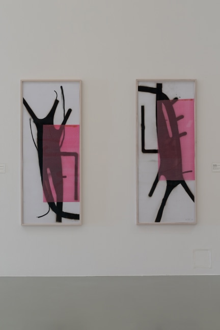 Installation view of paintings by Albert Oehlen and Carroll Dunham
