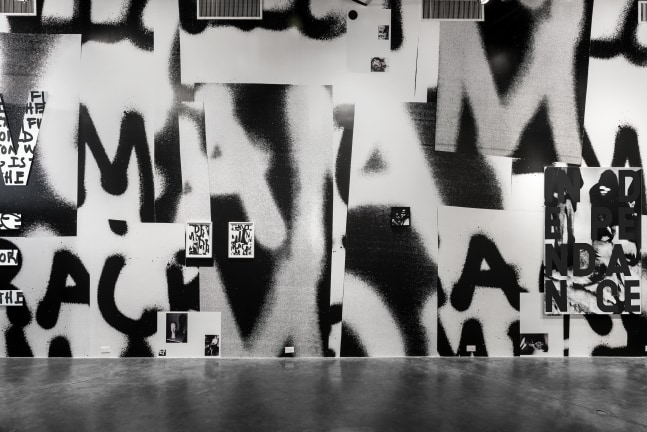 Installation view of paintings by Adam Pendleton