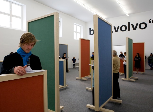 Installation view of sculptures by Liam Gillick