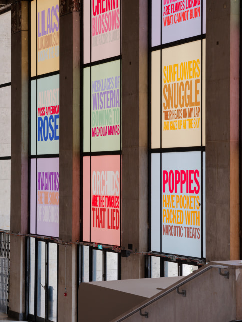Installation view, John Giorno, Welcoming the Flowers, Palais de Tokyo, Paris, 2025