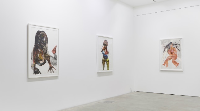 Installation view of paintings by Tschabalala Self
