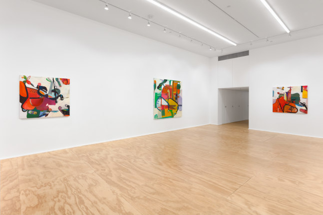 Installation view of Alex Hubbard paintings and film installation exhibition