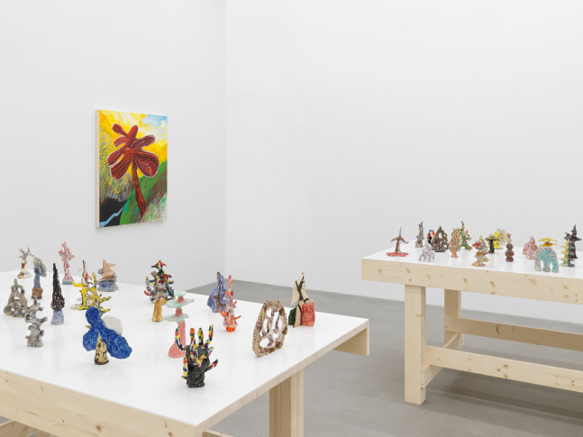 Installation view, Shara Hughes, Tree Farm, Galerie Eva Presenhuber, Waldmannstrasse, Zurich, 2024