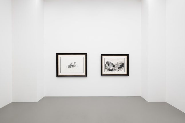 installation view of drawings and paintings by Karen Kilimnik