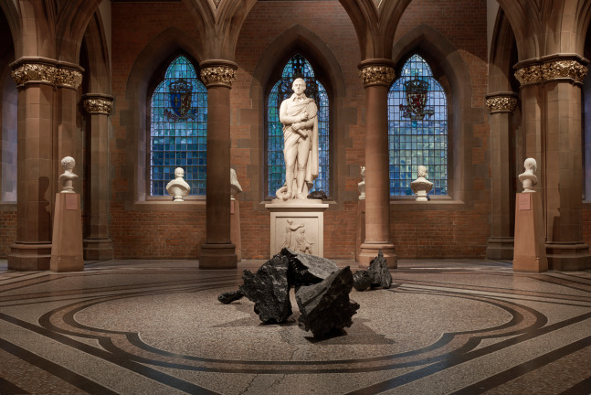 Installation view of sculptures by Douglas Gordon