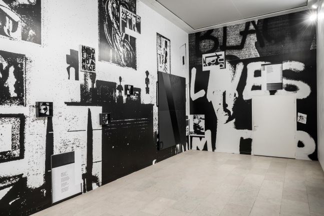 Installation view of paintings by Adam Pendleton