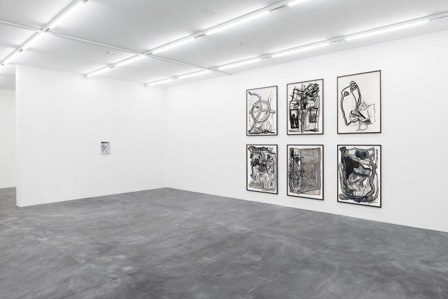 Installation view of Tobias Pils paintings and works on paper exhibition