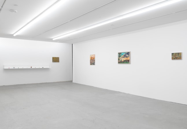Installation view of Jean-Frédéric Schnyder paintings and sculpture exhibition