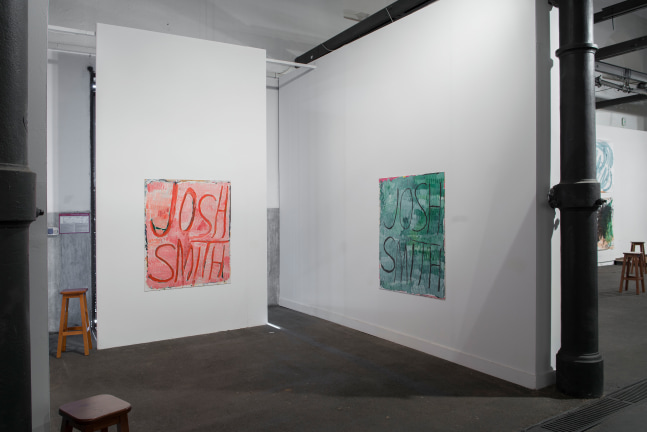 Installation view of paintings by Josh Smith