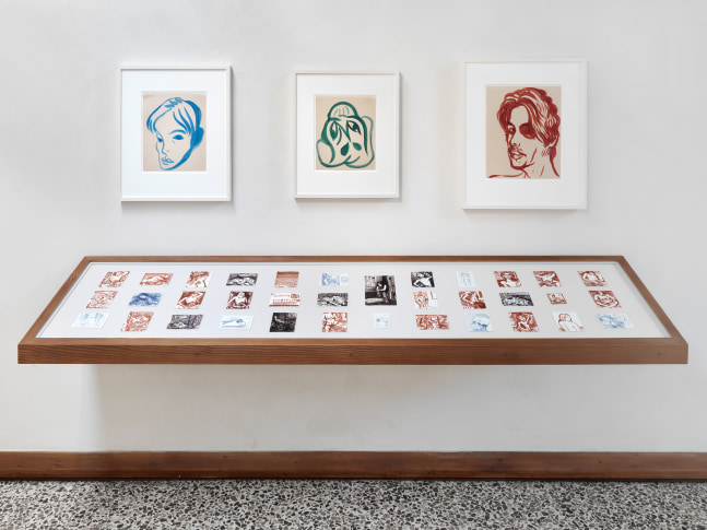 Installation view of drawings by Steven Shearer