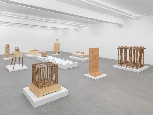 Installation view of Jean-Frédéric Schnyder paintings and sculpture exhibition