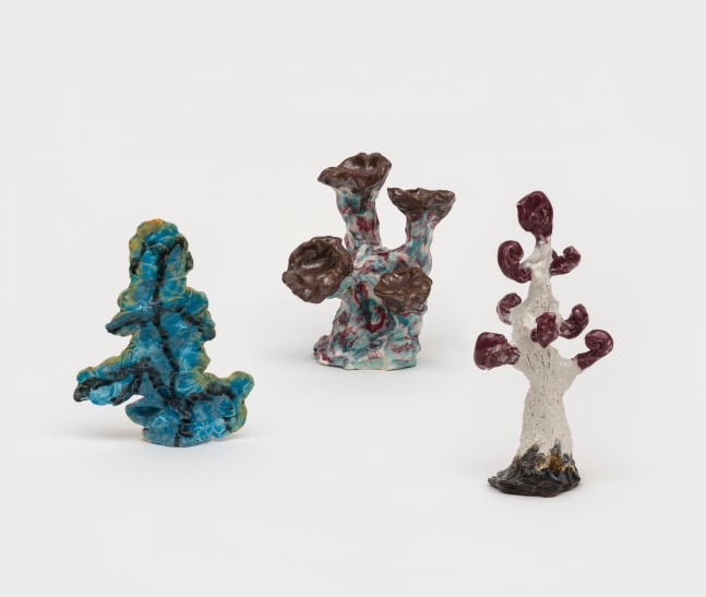 Tree Farm Group 9

2024

Glazed and painted ceramics; 3 parts

Object A 18.5 x 10 x 7 cm / 7 1/4 x 3 7/8 x 2 3/4 in

Object B 16 x 10 x 5 cm / 6 1/4 x 3 7/8 x 2 in

Object C 22.5 x 6 x 5 cm / 8 7/8 x 2 3/8 x 2 in

&amp;copy; Shara Hughes