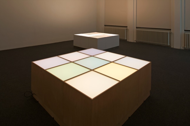 Installation view of sculptures by Angela Bulloch