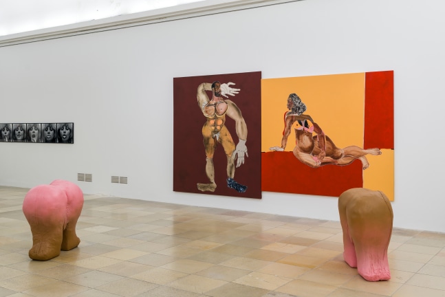 Installation view of paintings by Tschabalala Self