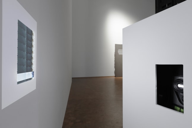 Installation view of videos and sculptures by Trisha Donnelly