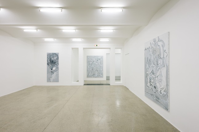 Installation view of paintings by Tobias Pils