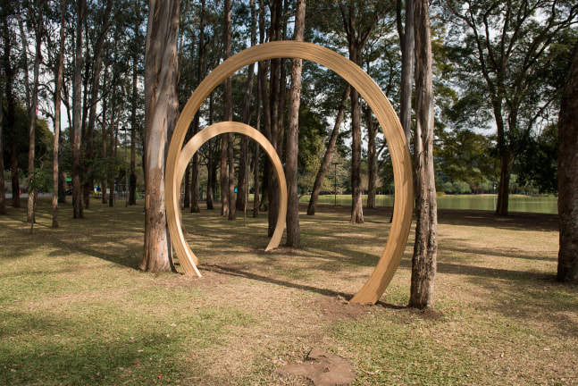 Installation view of sculpture by Oscar Tuazon
