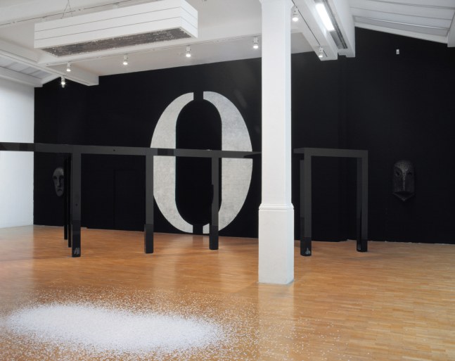 Installation view of sculptures and wall paintings by Ugo Rondinone