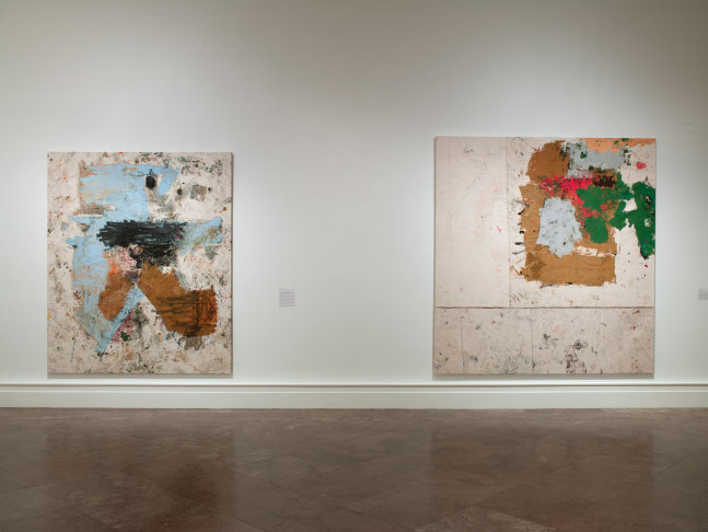Installation view of paintings by Joe Bradley