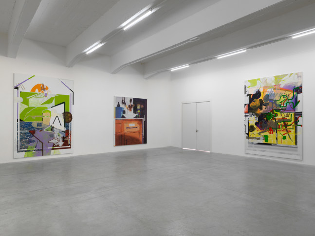 Installation view of paintings by Tobias Pils and Michael Williams