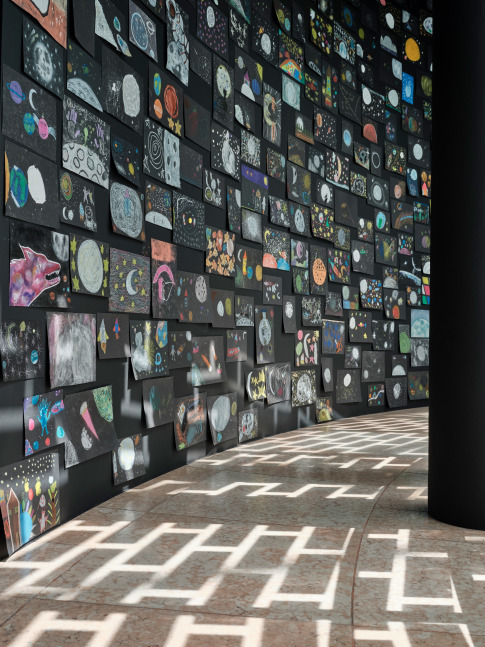 Installation view of paintings and sculptures by Ugo Rondinone