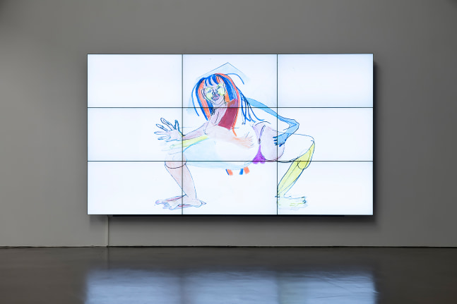 Installation view of video installation by Tschabalala Self