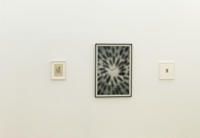 Installation view of Wyatt Kahn wall reliefs, photographs, works on paper