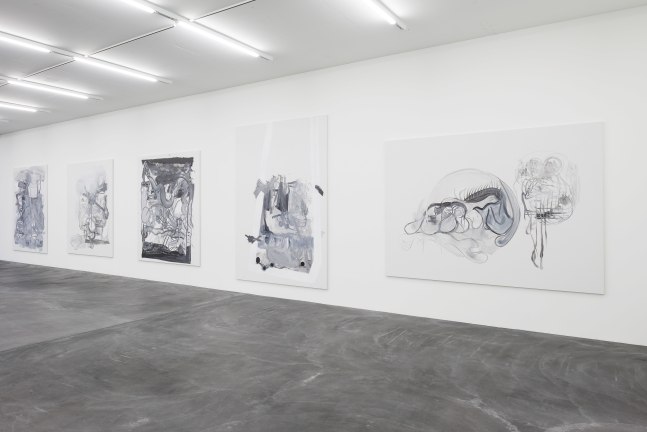 Installation view of Tobias Pils paintings and works on paper exhibition