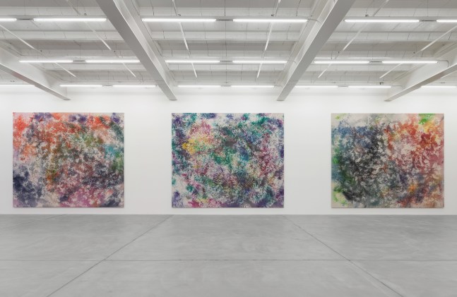 Installation view of Sam Falls paintings exhibition