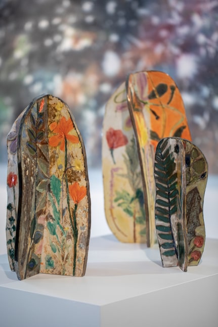 Installation view, Jean-Marie Appriou, Sam Falls, Shara Hughes, Galerie 75 Faubourg, Paris, 2021