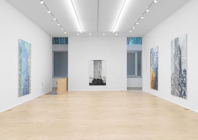 Installation view of paintings by Martha Diamond