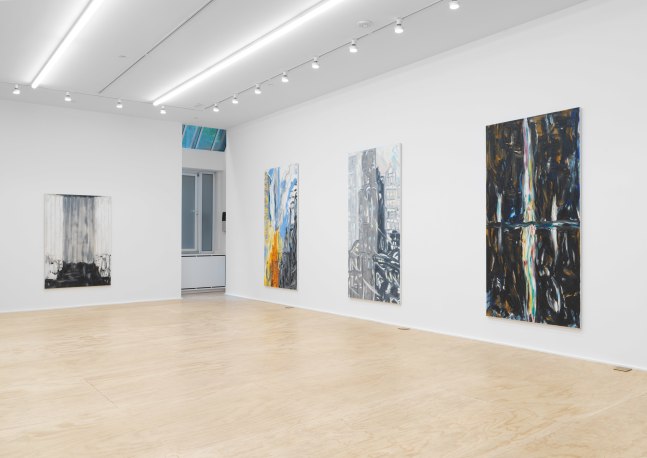 Installation view of paintings by Martha Diamond