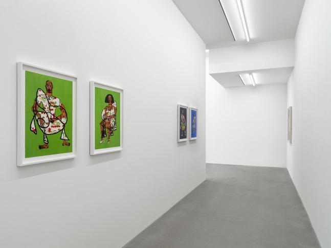 installation views of sculptures and paintings by Tschabalala Self