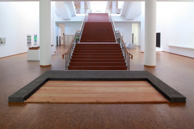 Installation view of sculpture by Oscar Tuazon