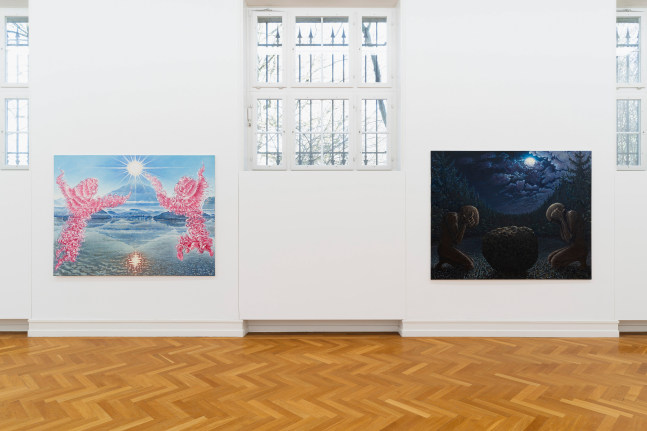 Installation view of sculptures and paintings by Jean-Frédéric Schnyder