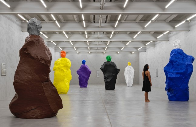 Installation view of sculptures by Ugo Rondinone