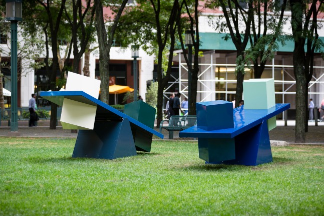 Installation view of sculpture by Sam Falls