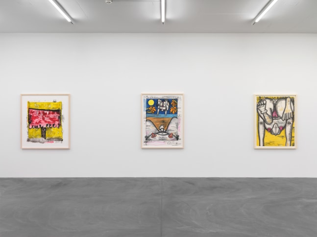 Installation view of Carroll Dunham monotypes exhibition