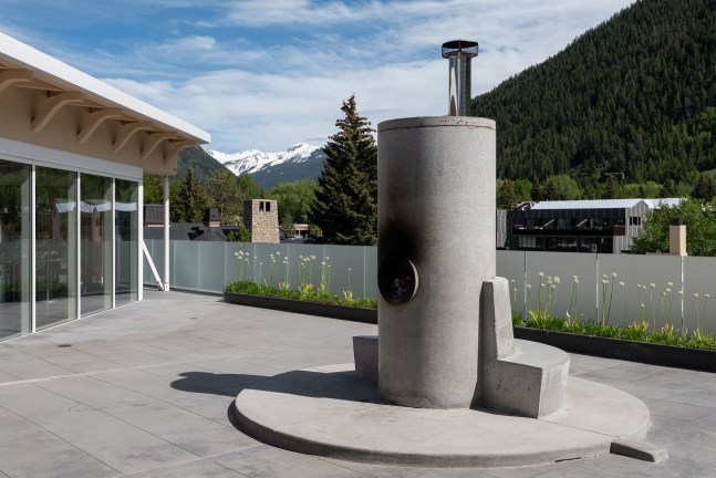 Installation view of sculpture by Oscar Tuazon