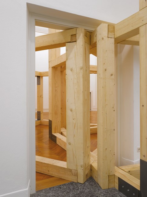 Installation view of sculpture by Oscar Tuazon