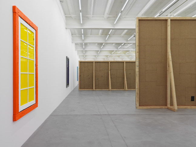 Installation view of Ugo Rondinone brick wall paintings exhibition