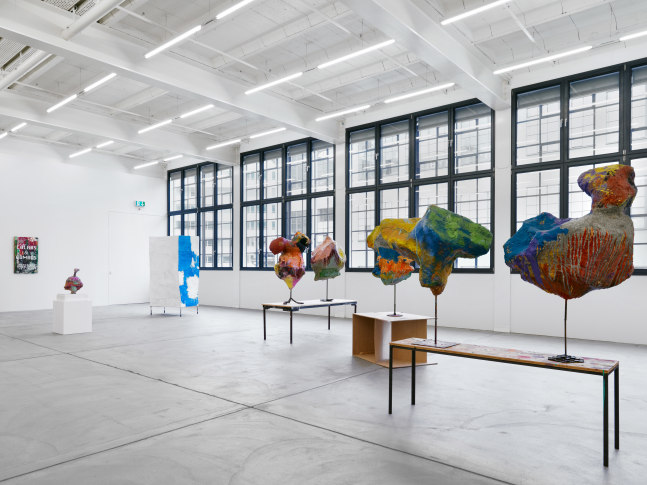Installation view of Franz West sculptures and prints exhibition