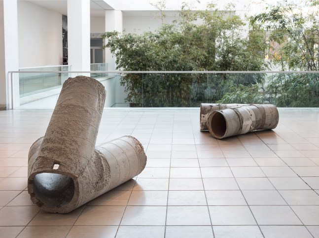 Installation view of sculpture by Oscar Tuazon