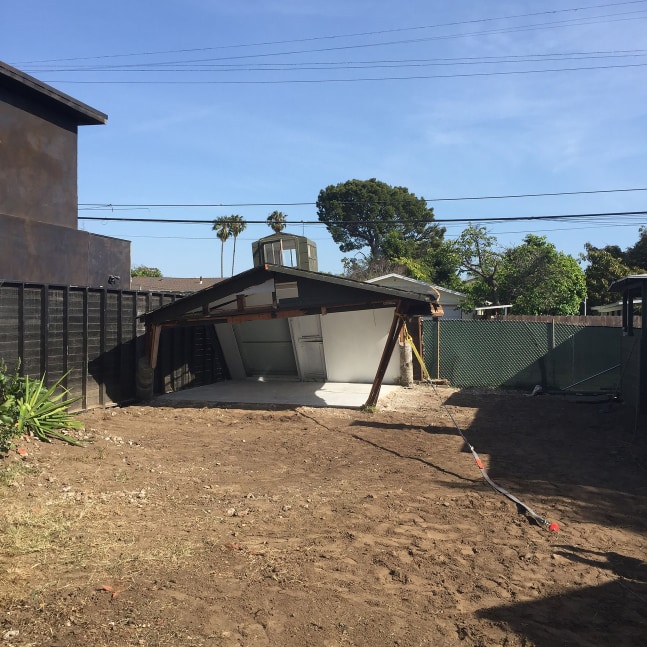 Installation view of sculpture by Oscar Tuazon