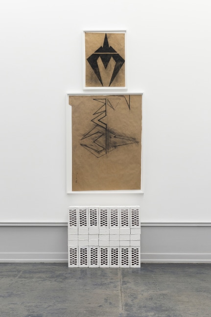 Installation view of sculptures by Matias Faldbakken