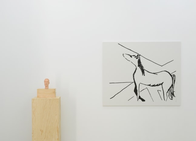 Installation view of Joe Bradley painting and sculpture exhibition