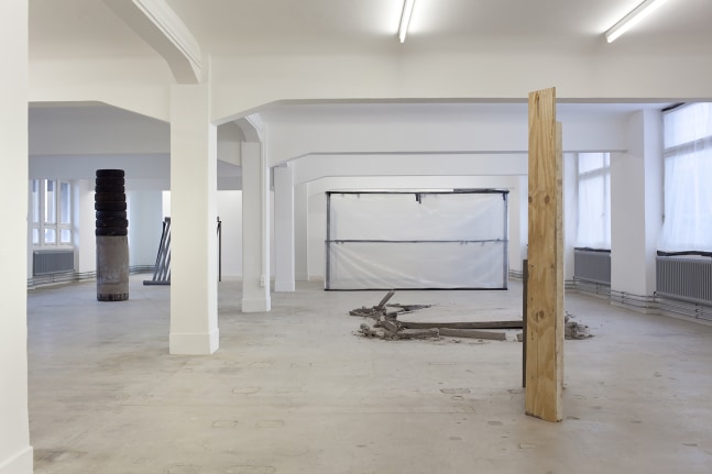 Installation view of sculptures by Oscar Tuazon