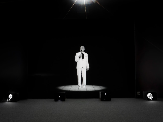 Installation view of Ugo Rondinone THANX 4 NOTHING 2015 Film installation Black &amp; white, stereo sound 2 X 4 films on video projections (films 2K, 4/3) 2 X 16 films on monitors (films HD, 4/3) 24:14 min