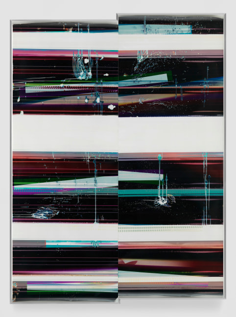 WALEAD BESHTY  Cross-Contaminated RA4 Contact Print  [Black Curl (MYC/Six Magnet/Six Magnet: Los Angeles, California, April 7, 2016, Kodak Professional Ultra Endura N, Em. No. 112-006, Kodak Ektacolor RA Bleach-Fix and Replenisher, 06716), Kreonite KM IV 5225 RA4 Color Processor, Ser. No. 00092174]  2016  Color photographic paper; framed  Image 340.5 x 254 cm / 134 x 100 in  Frame 343.5 x 257 x 16.5 cm / 135 1/4 x 101 1/4 x 6 1/2 in  BESHT42754